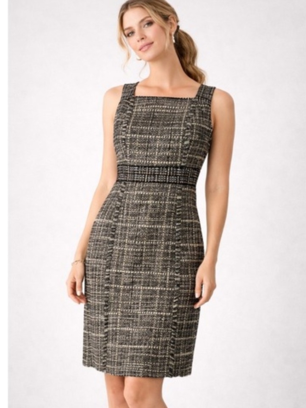 J. Crew Black and Cream Tweed Workwear Sheath Dress 00P XXS